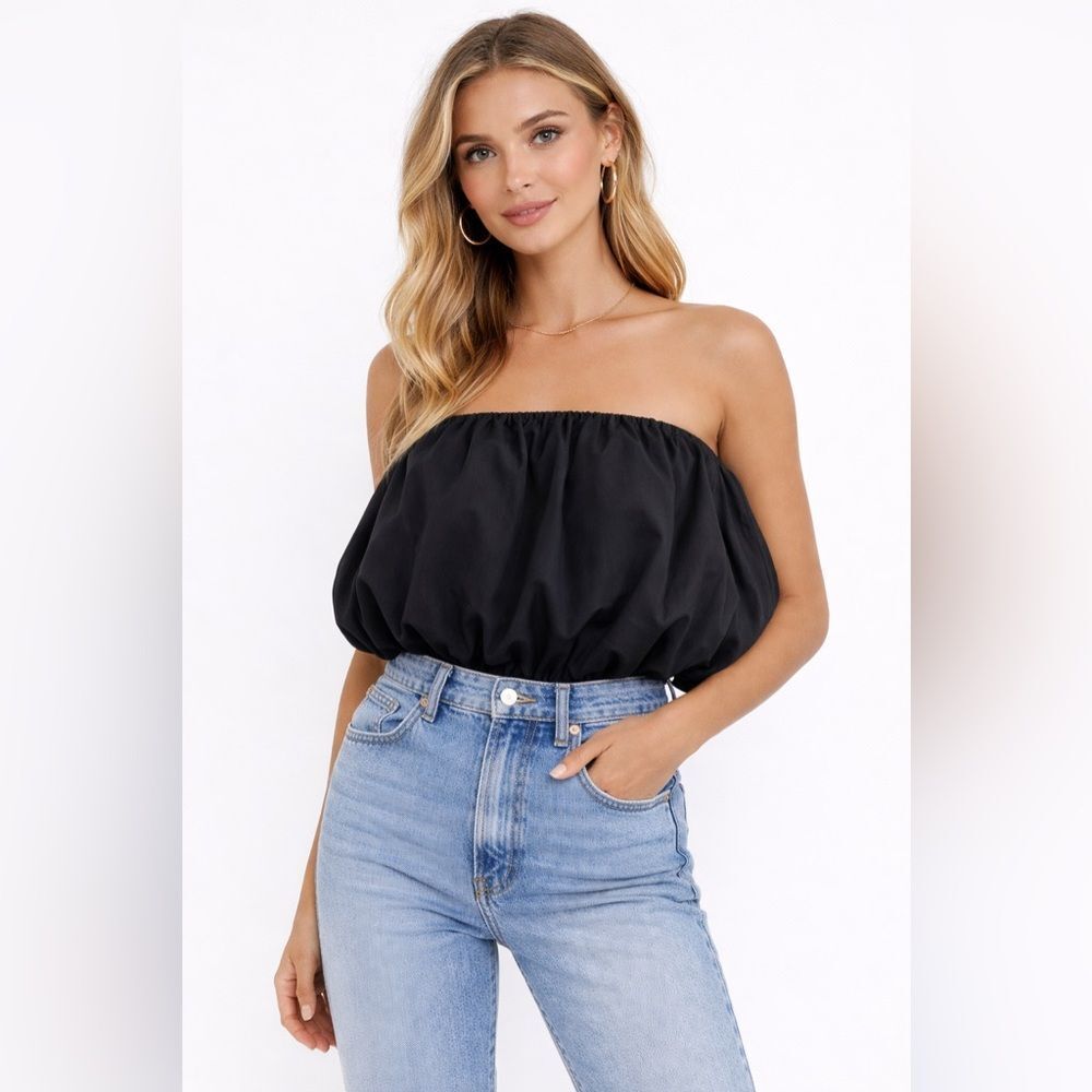 Le Lis Women's Bubble Tube Top Strapless Bodysuit in Black Size Small